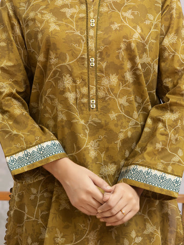 EDENROBE-29612-Unstitched Mehndi Printed Khaddar 3 Piece