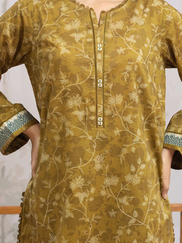 EDENROBE-29612-Unstitched Mehndi Printed Khaddar 3 Piece