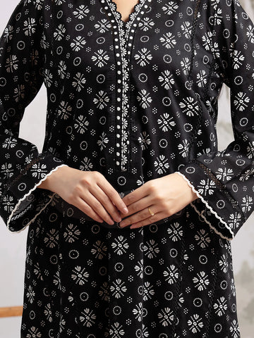 EDENROBE-29613-Unstitched Black Printed Khaddar 3 Piece