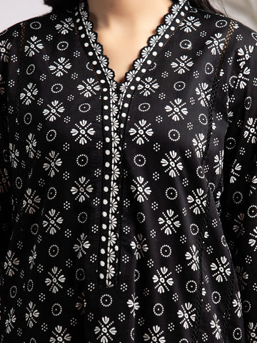 EDENROBE-29613-Unstitched Black Printed Khaddar 3 Piece