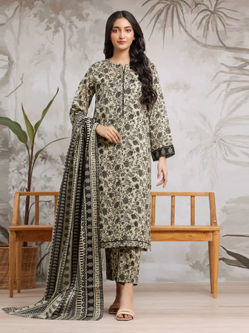 EDENROBE-29614-Unstitched Beige & Black Printed Khaddar 3 Piece