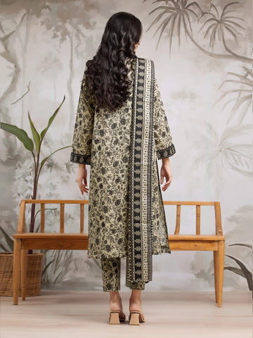 EDENROBE-29614-Unstitched Beige & Black Printed Khaddar 3 Piece