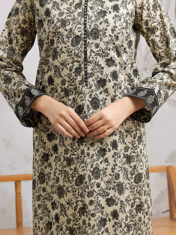 EDENROBE-29614-Unstitched Beige & Black Printed Khaddar 3 Piece