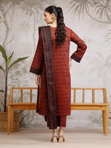 EDENROBE-29623-Unstitched Dark Maroon Printed Khaddar 3 Piece