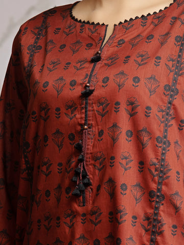 EDENROBE-29623-Unstitched Dark Maroon Printed Khaddar 3 Piece