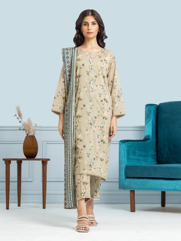 EDENROBE-29642-Unstitched Beige Printed Khaddar 3 Piece