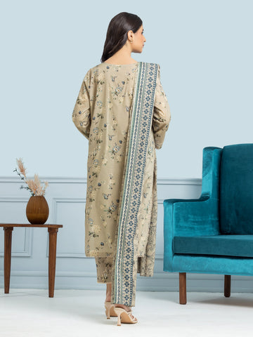EDENROBE-29642-Unstitched Beige Printed Khaddar 3 Piece