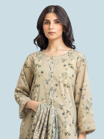 EDENROBE-29642-Unstitched Beige Printed Khaddar 3 Piece