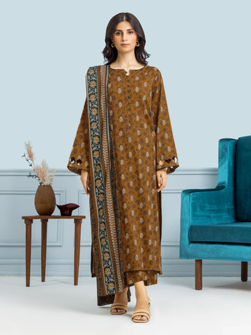 EDENROBE-29643-Unstitched Brown Printed Khaddar 3 Piece