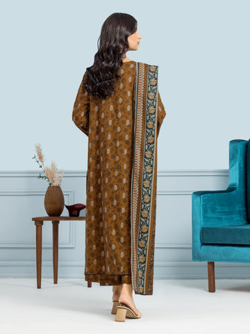 EDENROBE-29643-Unstitched Brown Printed Khaddar 3 Piece