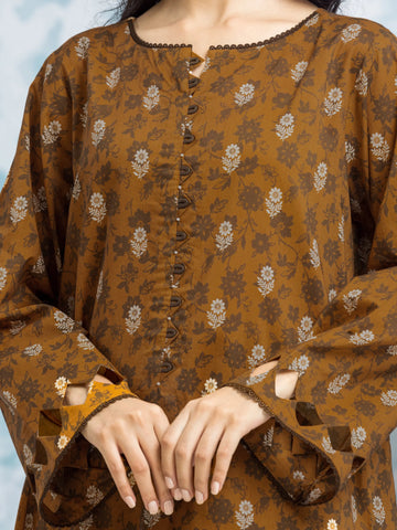 EDENROBE-29643-Unstitched Brown Printed Khaddar 3 Piece