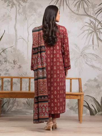 EDENROBE-29645-Unstitched Maroon Printed Khaddar 3 Piece