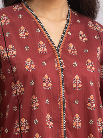 EDENROBE-29645-Unstitched Maroon Printed Khaddar 3 Piece