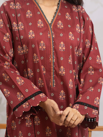 EDENROBE-29645-Unstitched Maroon Printed Khaddar 3 Piece