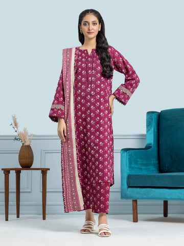 EDENROBE-29647-Unstitched Magenta Printed Khaddar 3 Piece
