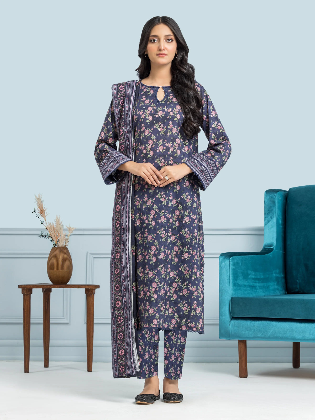 EDENROBE-29650-Unstitched Purple Multi Printed Khaddar 3 Piece