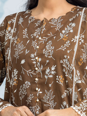 EDENROBE-29651-Unstitched Brown Printed Khaddar 3 Piece