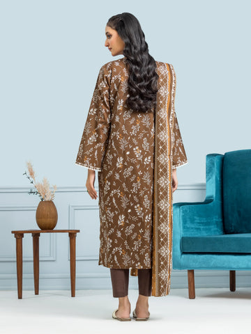 EDENROBE-29651-Unstitched Brown Printed Khaddar 3 Piece