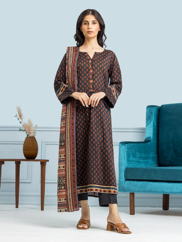 EDENROBE-29655-Unstitched Black Printed Khaddar 3 Piece