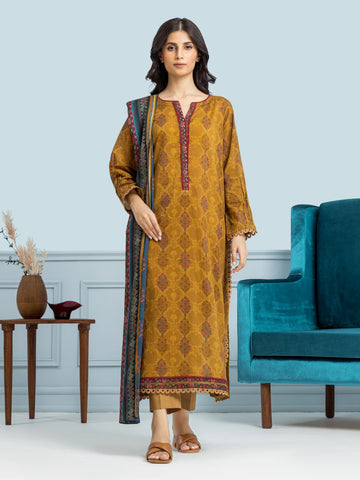 EDENROBE-29656-Unstitched Golden Printed Khaddar 3 Piece