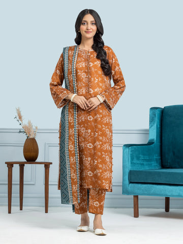EDENROBE-29700-Unstitched Bronze Printed Khaddar 3 Piece