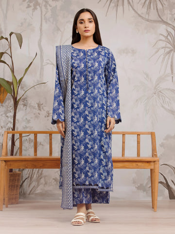 EDENROBE-29800-Unstitched Blue Printed Khaddar 3 Piece