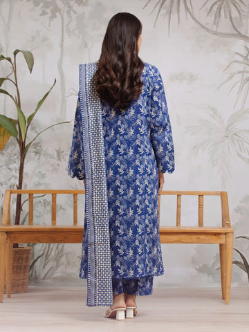 EDENROBE-29800-Unstitched Blue Printed Khaddar 3 Piece