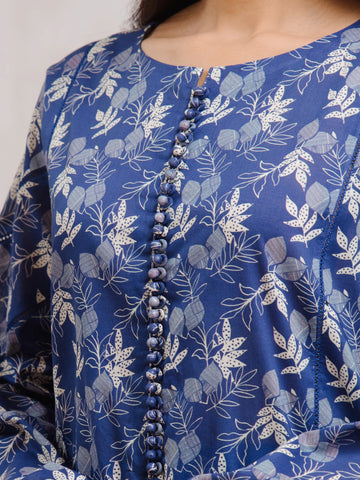 EDENROBE-29800-Unstitched Blue Printed Khaddar 3 Piece