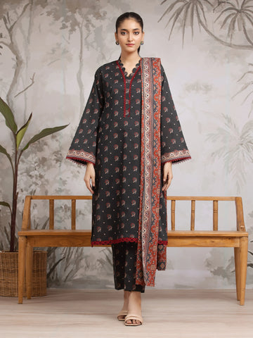 EDENROBE-29802-Unstitched Charcoal Printed Khaddar 3 Piece