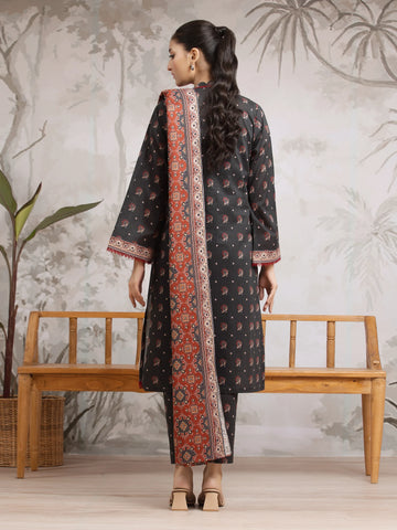 EDENROBE-29802-Unstitched Charcoal Printed Khaddar 3 Piece