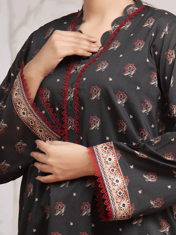 EDENROBE-29802-Unstitched Charcoal Printed Khaddar 3 Piece