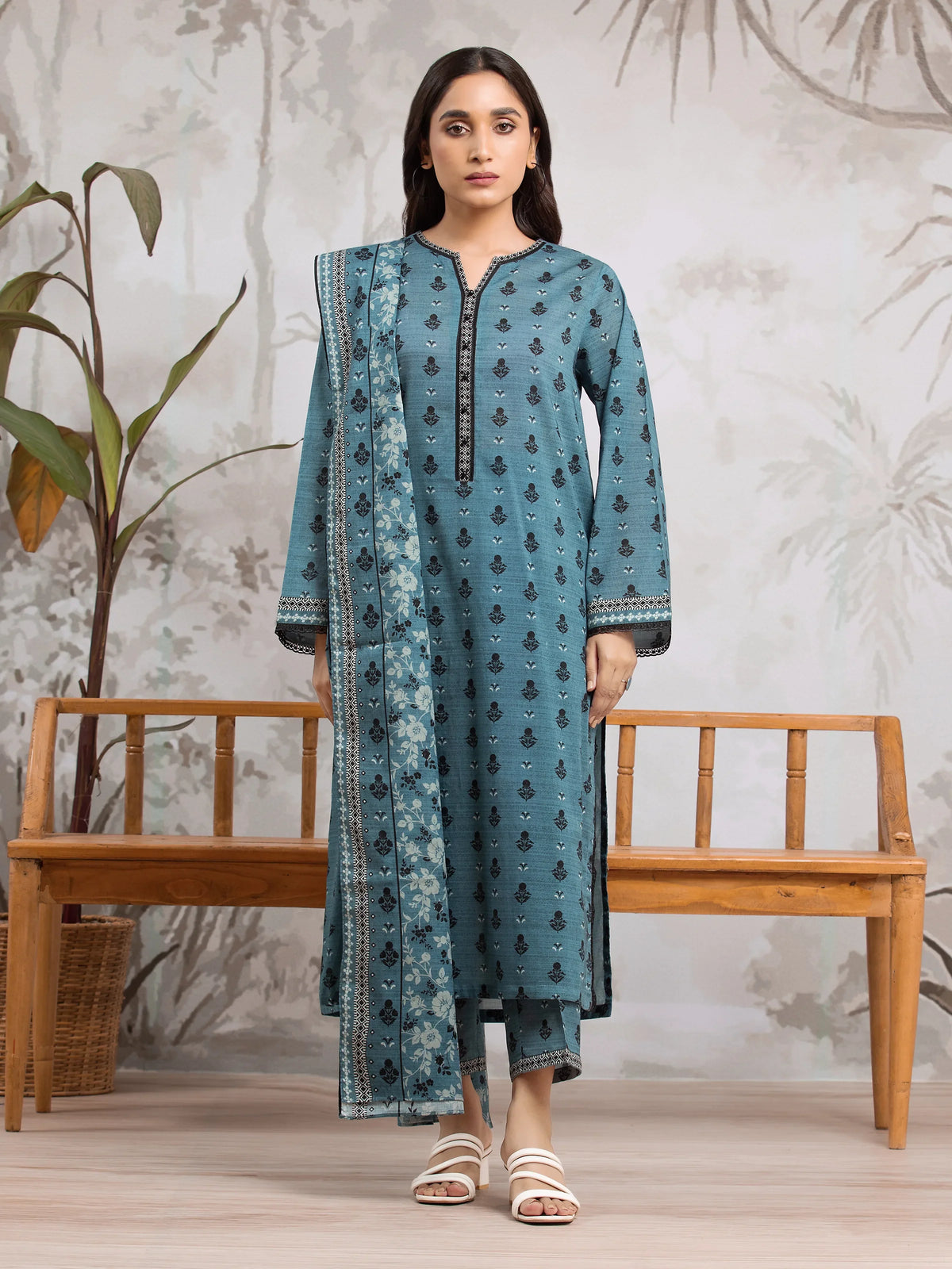 EDENROBE-29803-Unstitched Dark Turquoise Printed Khaddar 3 Piece