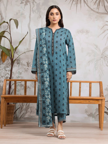 EDENROBE-29803-Unstitched Dark Turquoise Printed Khaddar 3 Piece