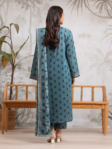 EDENROBE-29803-Unstitched Dark Turquoise Printed Khaddar 3 Piece
