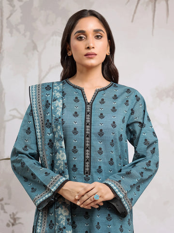 EDENROBE-29803-Unstitched Dark Turquoise Printed Khaddar 3 Piece