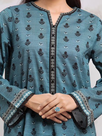 EDENROBE-29803-Unstitched Dark Turquoise Printed Khaddar 3 Piece