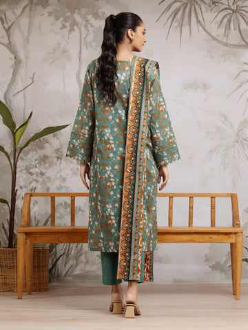 EDENROBE-29805-Unstitched Sea Green Printed Khaddar 3 Piece -