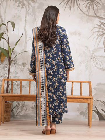 EDENROBE-29806-Unstitched Blue Printed Khaddar 3 Piece