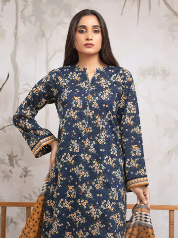 EDENROBE-29806-Unstitched Blue Printed Khaddar 3 Piece