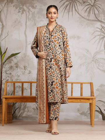 EDENROBE-29807-Unstitched Beige Printed Khaddar 3 Piece