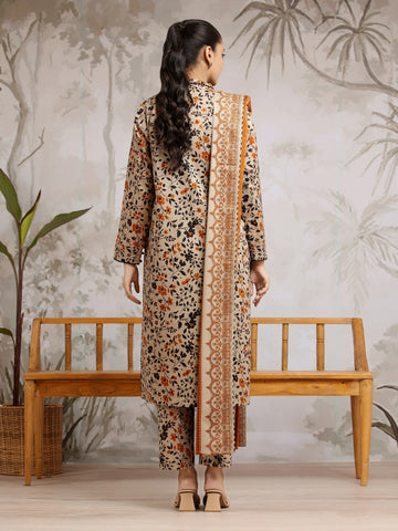 EDENROBE-29807-Unstitched Beige Printed Khaddar 3 Piece