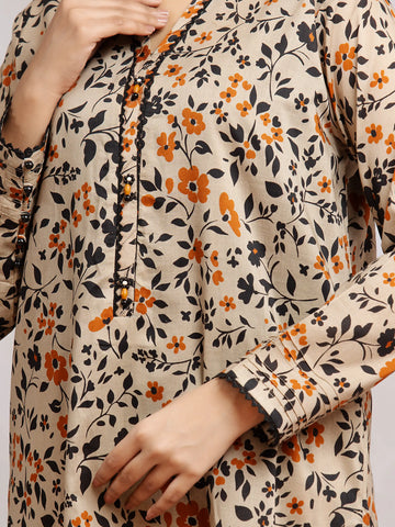 EDENROBE-29807-Unstitched Beige Printed Khaddar 3 Piece