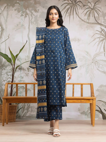 EDENROBE-29808-Unstitched Navy Blue Printed Khaddar 3 Piece