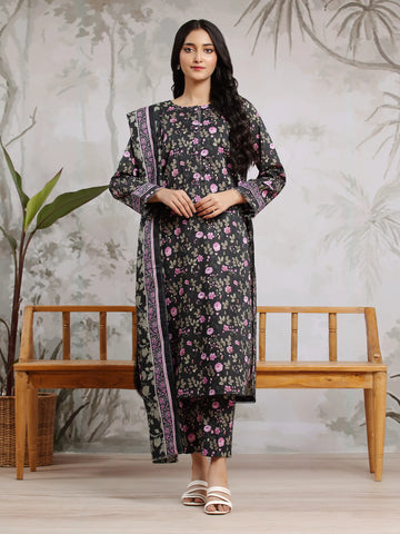 EDENROBE-29809-Unstitched Black Printed Khaddar 3 Piece