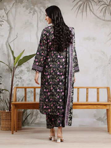 EDENROBE-29809-Unstitched Black Printed Khaddar 3 Piece