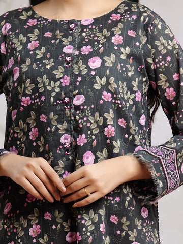 EDENROBE-29809-Unstitched Black Printed Khaddar 3 Piece