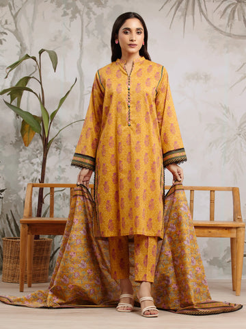 EDENROBE-29810-Unstitched Mustard Printed Khaddar 3 Piece