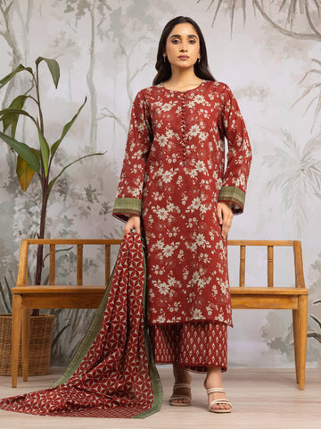 EDENROBE-29815-Unstitched Maroon Printed Khaddar 3 Piece