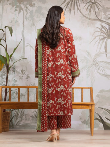 EDENROBE-29815-Unstitched Maroon Printed Khaddar 3 Piece
