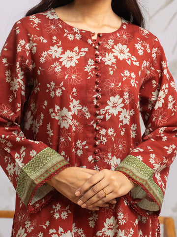 EDENROBE-29815-Unstitched Maroon Printed Khaddar 3 Piece